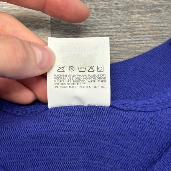 Vintage 80s Fruit Of The Loom Indigo Mens M Single Stitch Blank Plain Pocket Tee - Picture 5 of 8